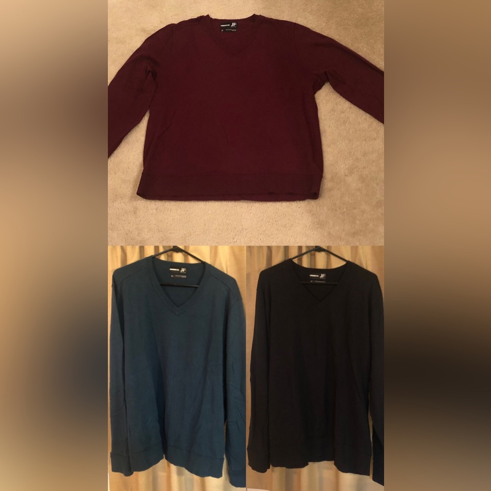 JF J.Ferrar Set of 3- Men’s Sweaters Burgundy, Teal, Black (Bundle)